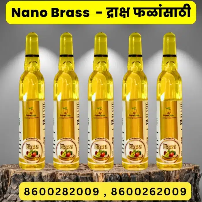 "A bottle of Brass, a fruit quality enhancer, containing a unique blend of nutrients, bioenzymes, vitamins, and energizers to improve the size, shape, color, flavor, and texture of fruits. Designed to enhance yield, shelf life, and export quality.